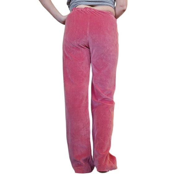 Retro 80s S Velour‎ Wide Leg Pullon Lounge Pants Coral Pink High Waist NWT - Picture 5 of 9
